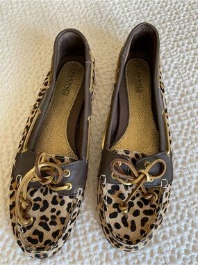 Sperry Leopard Print Moccasin Loafers - Brown/Gold